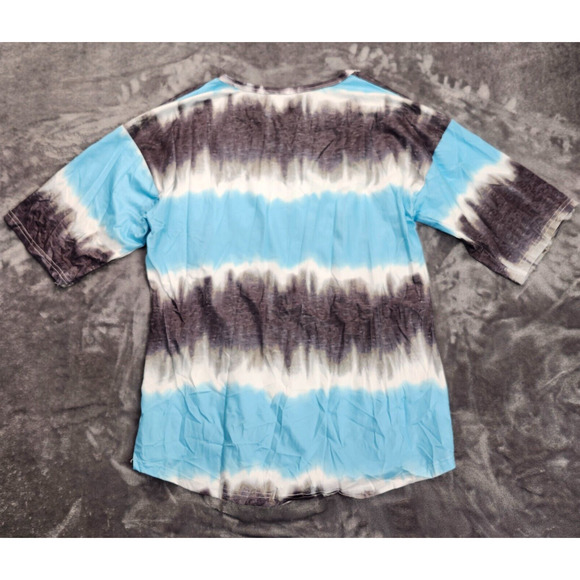 Women’s Crew Neck Short Sleeve Tie Dye Tee Shirts Blue Stripes Size XL - Picture 3 of 8